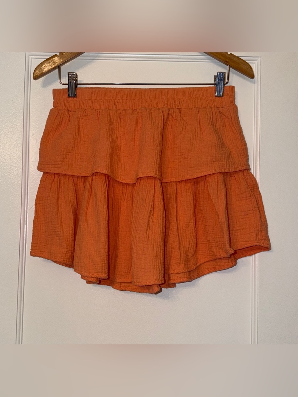 DREW Orange Tiered Ruffle Mini Skirt